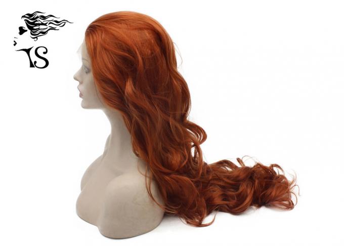 Fire Red Colorful Synthetic Lace Front Wigs , Long Wavy Lace Front Wigs 180% Density