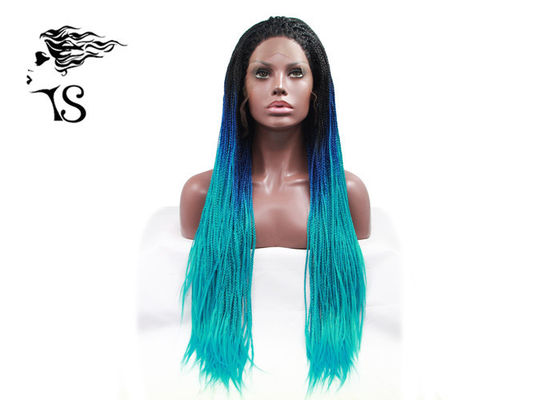 China Blue Ombre Syntheticlace Front Box Braids , Colored Long African Braided Hair Wig supplier