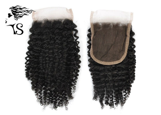 China 4x4 Middle Part Lace Closure Kinky Curly , Natural Black Human Hair Piece Topper supplier